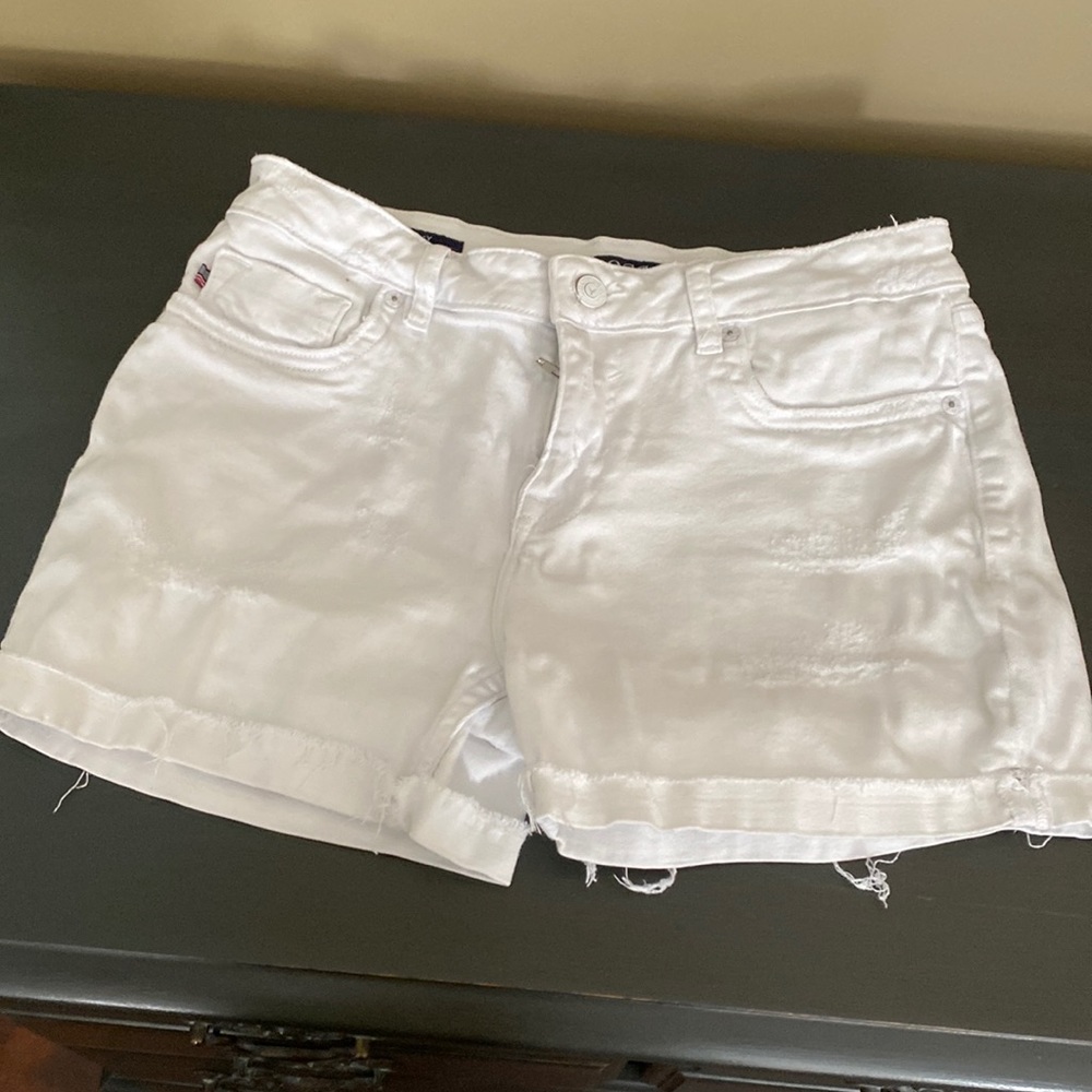 Vigoss Marley Ripped mid rise raw edge white denim shorts